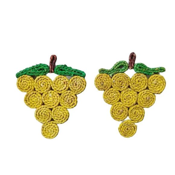 Vintage Grape Berries Woven Straw Trivets Set of 5 Colourful  Swirl Design - Picture 4 of 8